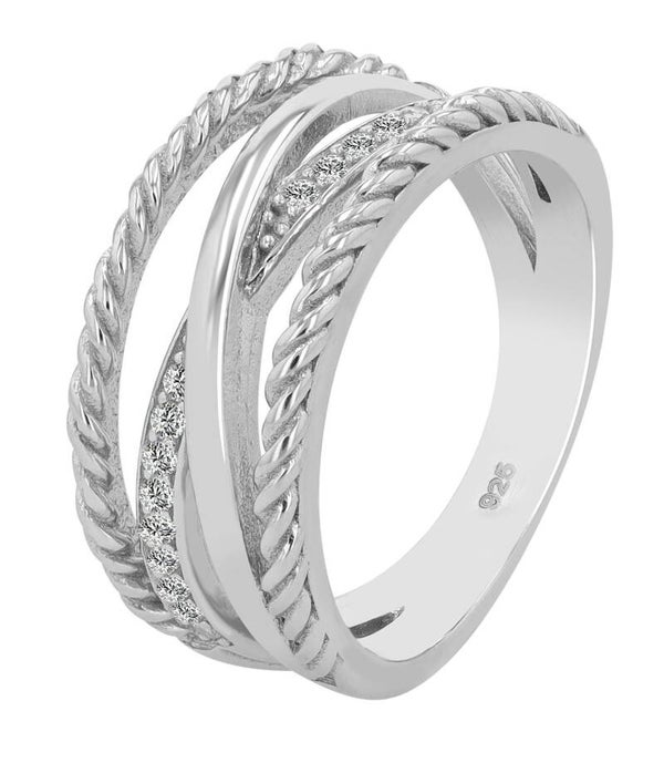 "Ambre" 925/- Echt Silber Damenring, rhodiniert und mit Besatz, Gr. 52  5330075-52