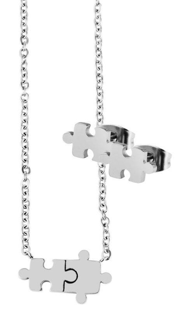 Akzent Edelstahl Schmuckset Puzzle, 40+5 cm, silberfarbig