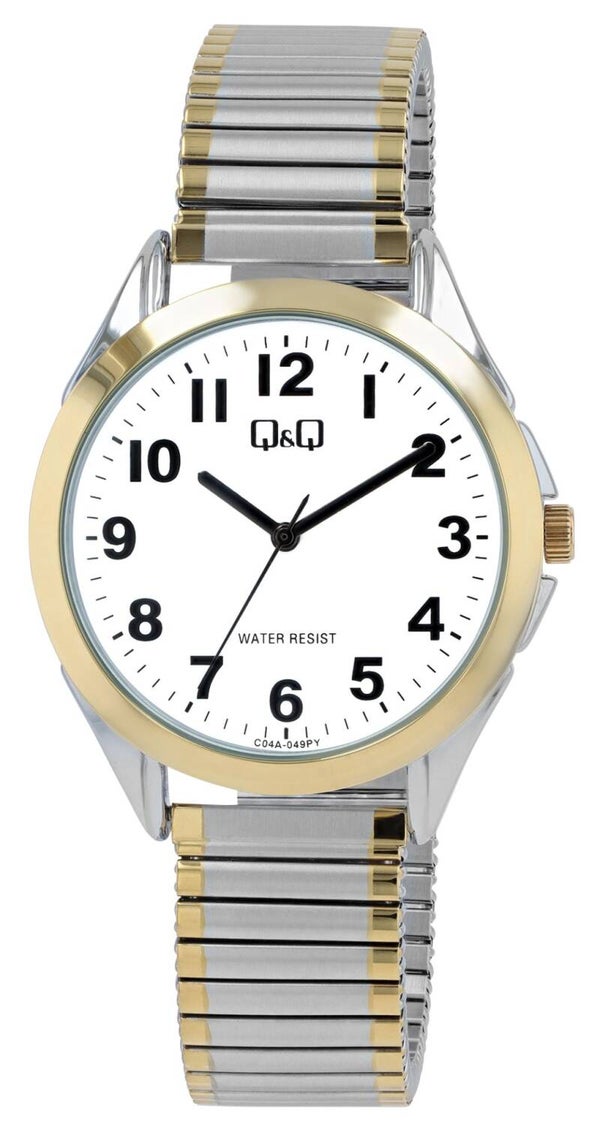 Q&Q Herrenuhr mit Edelstahl Zugband, Ø 39 mm, bicolor/ weiß  C04A-049PY