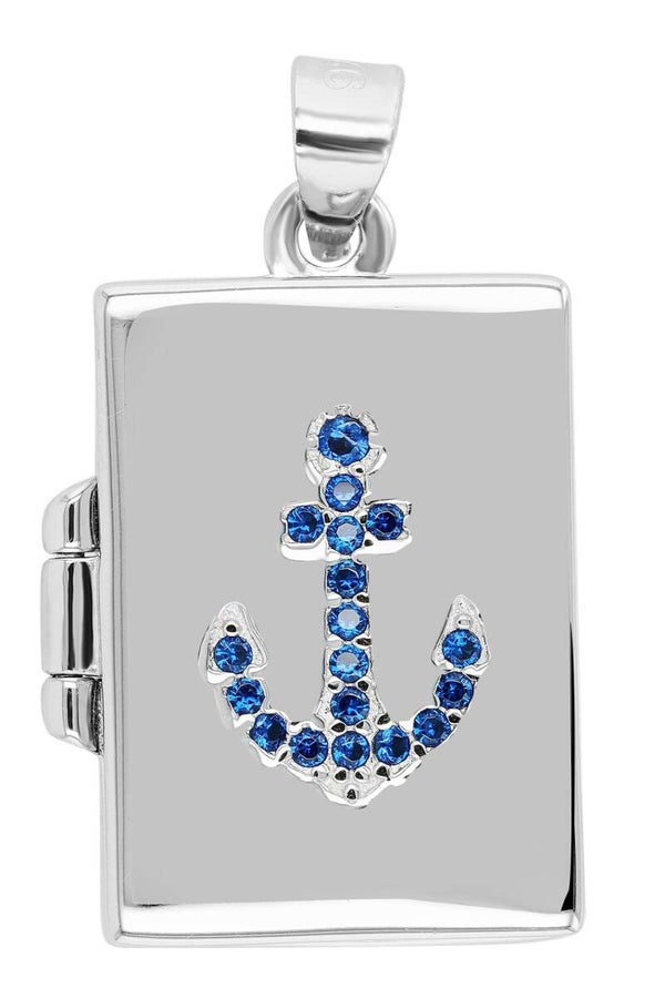 "Toja" 925/- Echt Silber Anhänger, Medaillon, Anker, rhodiniert, blaue Zirkone 5310417-002