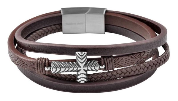 Akzent Armband aus Lederimitation mit Edelstahlelement, dunkelbraun, 19 cm 5040308-001