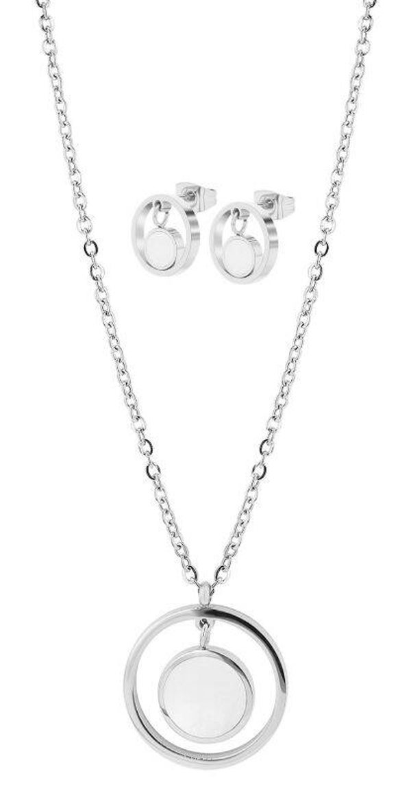 "Niva", Akzent Edelstahl Schmuckset, Halskette und Ohrsteckern mit Perlmutt, silberfarben