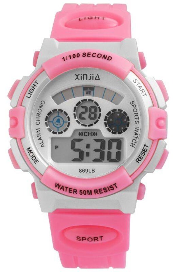 Xinjia Digitaluhr mit Silikonarmband in rosa/weiß  2410006-006