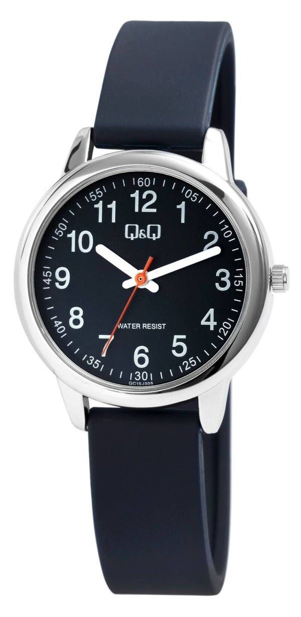 Q&Q Damenuhr mit Silikonarmband in dunkelblau/silberfarben, 3 bar QC15J305Y