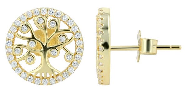 "Luna" 925/- Echt Silber Ohrstecker, Lebensbaum, Zirkoniabesatz, vergoldet      5300570-002
