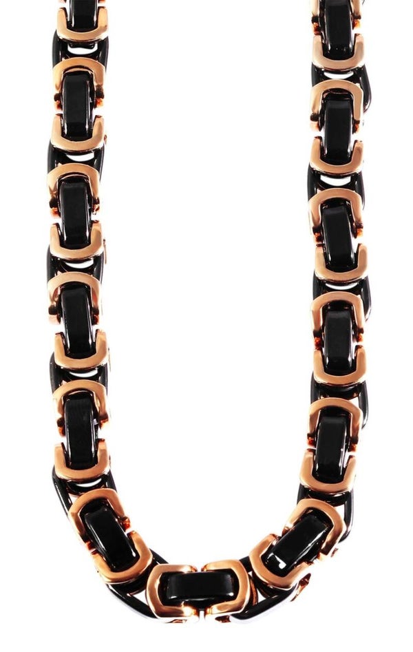 "Sarot" Königskette 7,5 mm, Edelstahl, bicolor (schwarz/roségoldfarben), 60 cm 5000145-0600