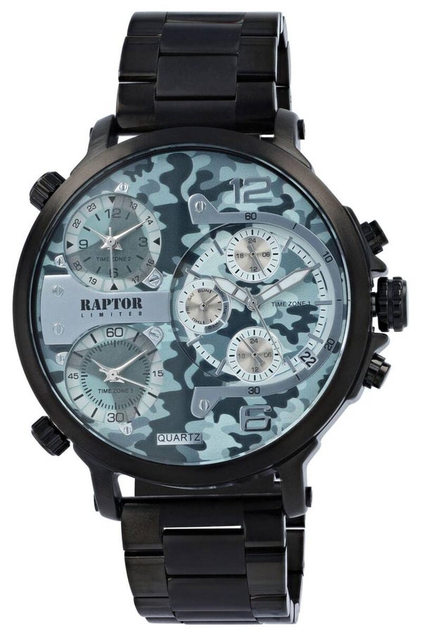 RAPTOR LIMITED Herrenuhr "Maximus" mit Edelstahlarmband, schwarz/camouflage grau