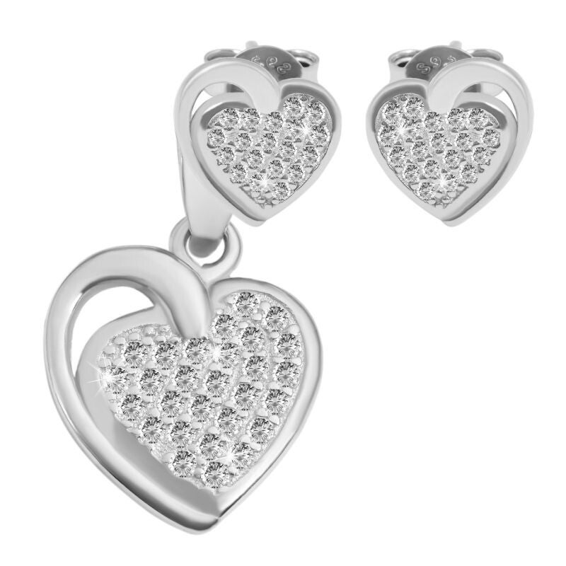 925/- Echt Silber Schmuckset "Keoma" mit Ohrsteckern und Anhänger im Herzdesign, 925/rhodiniert