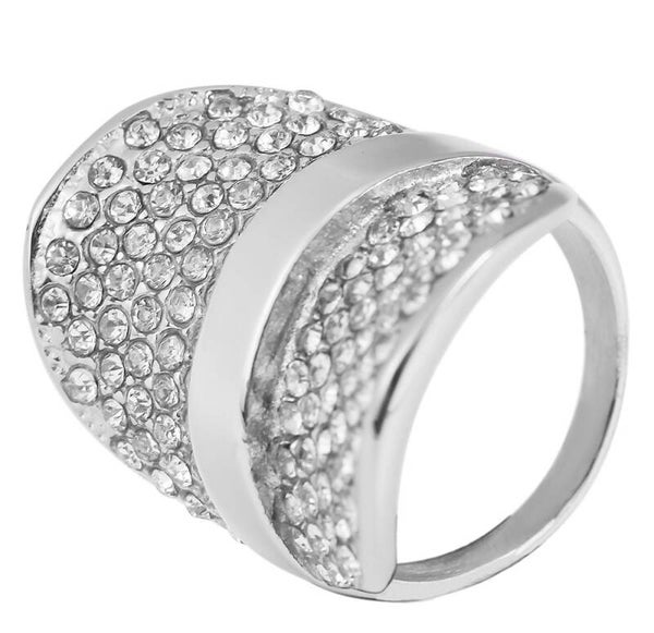 Nasha", Edelstahl Damenring, Similibesatz, silberfarben  5060263-62