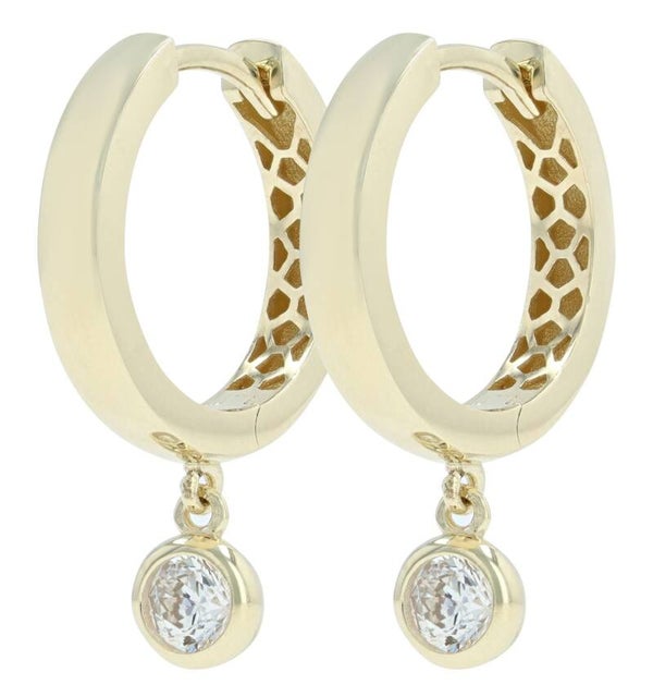 333/- Echt Gold Creolen mit Anhänger "Esma" Ø 12 mm, Zirkonia 8 Karat, Gelbgold