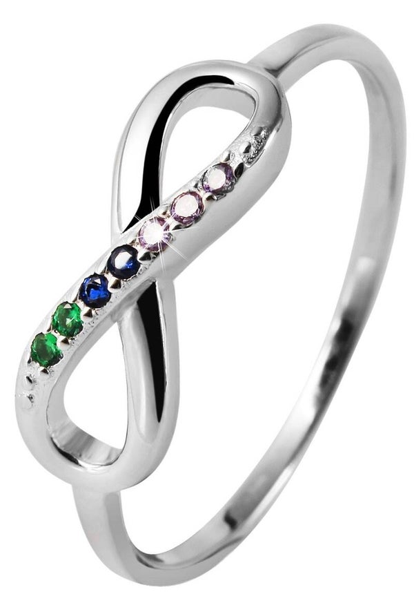 925/- Echt Silber Ring "Kitam", Infinity, mehrfarbiger Zirkoniabesatz, 925/rhodiniert, Gr. 58  5330022-58