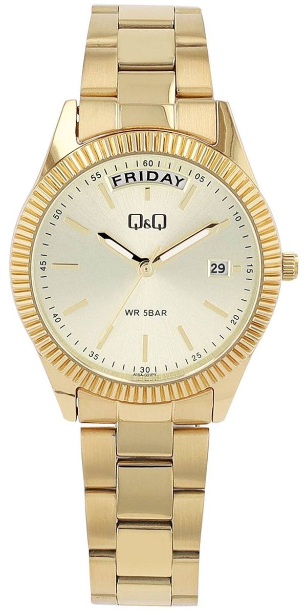 Q&Q Damenuhr mit Edelstahlarmband, Ø 32 mm goldfarben  A15A-001PY