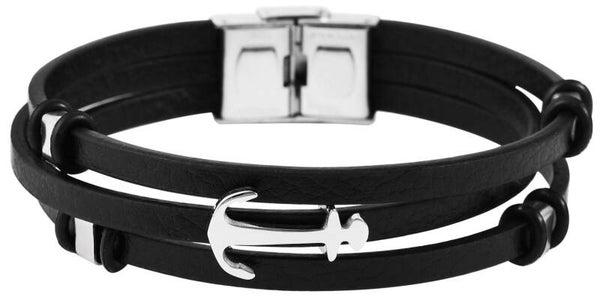 "Beshoy" Armband aus Echt Leder/ Edelstahl, Anker, 20,5 cm