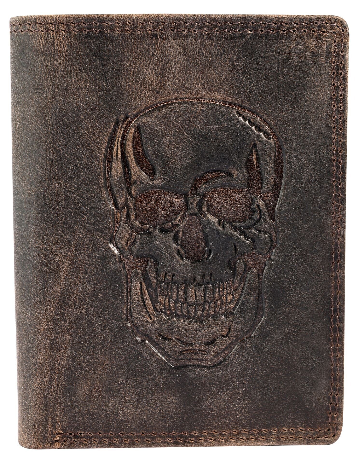 Akzent Geldbörse, RFID, Hochformat, Totenkopf, dunkelbraun