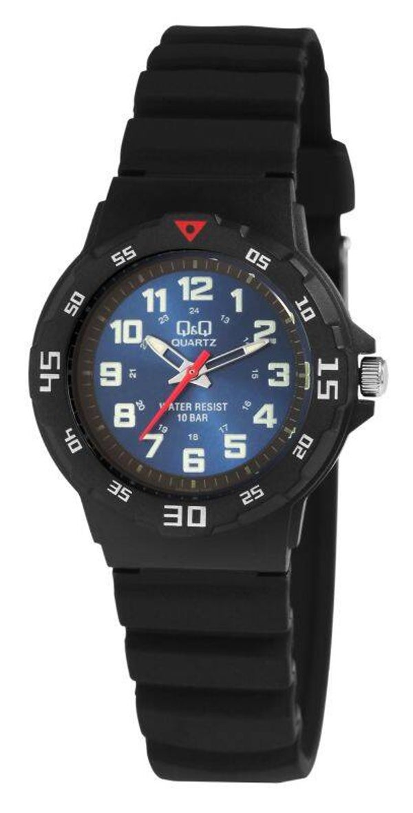 Q&Q Jugenduhr, Uhr mit Silikonarmband, Ø 33 mm, schwarz/ blau  VR19J005Y