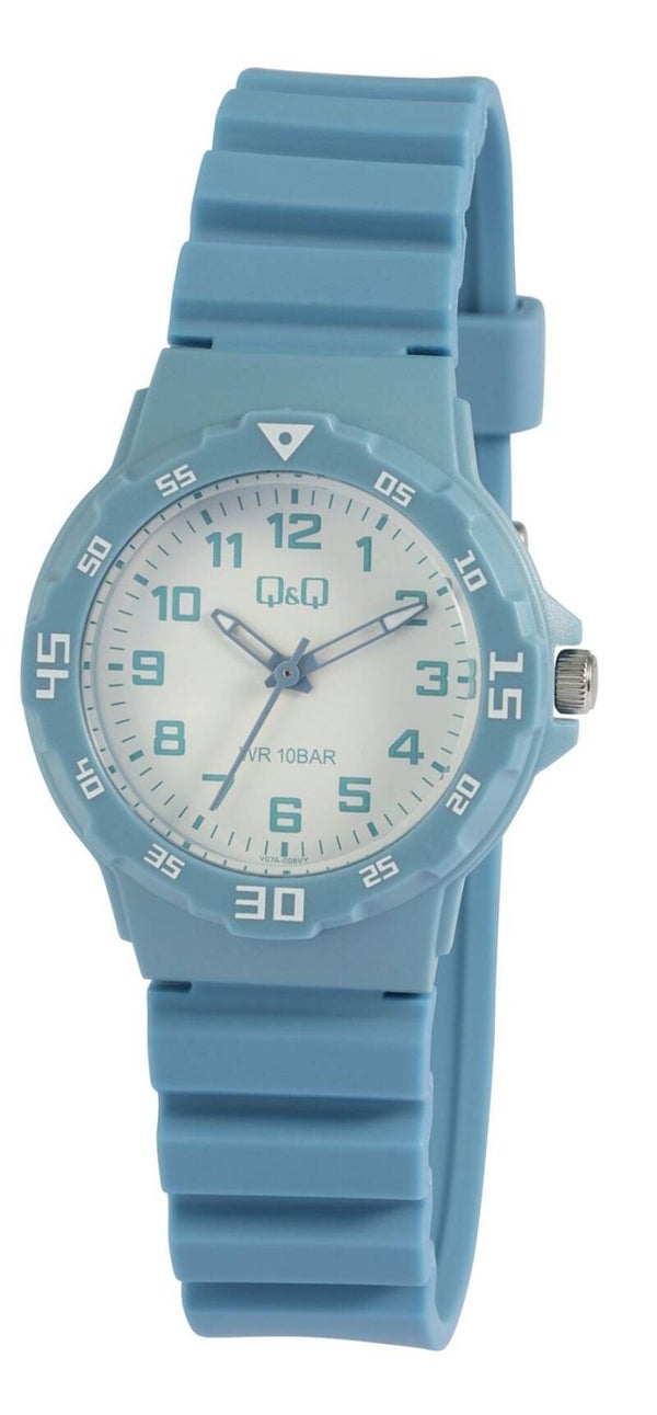 Q&Q Damen-/ Jugenduhr mit Silikonarmband, 10 Bar, hellblau  V07A-008VY