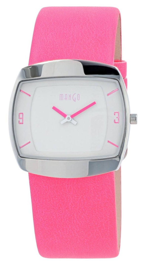 Mango Damenuhr 33 x 34 mm, Lederimitat, neonpink