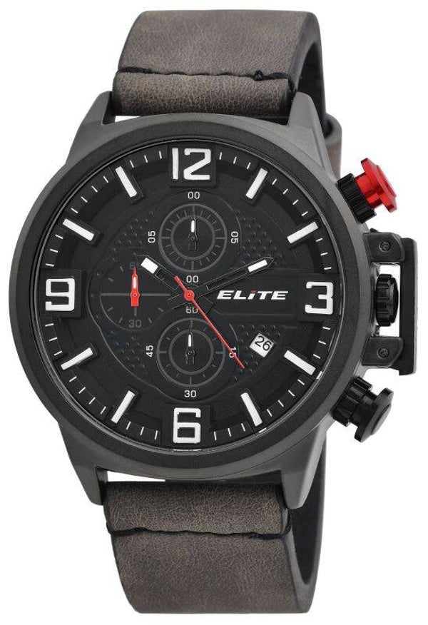 Elite Herren Chronograph2900195-004  mit Lederimitationsband, 3ATM, Grau/ Schwarz