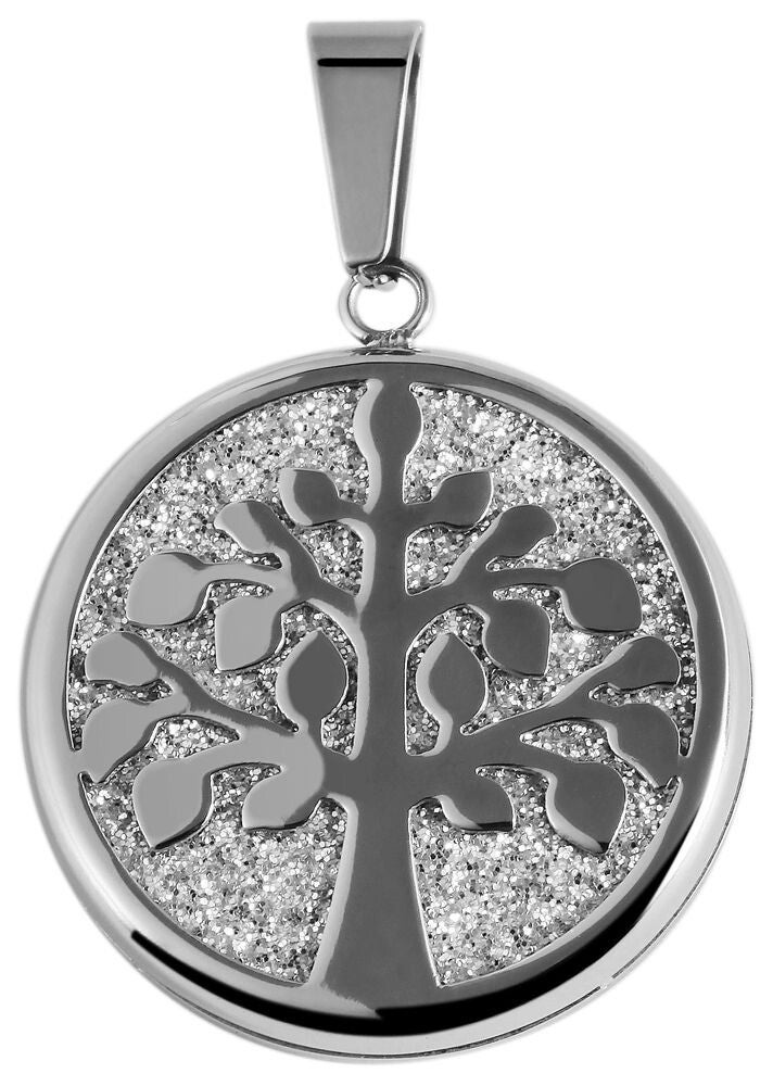 "Baldrun" Akzent Edelstahlanhänger, Lebensbaum mit Glitzerschicht, silberfarben