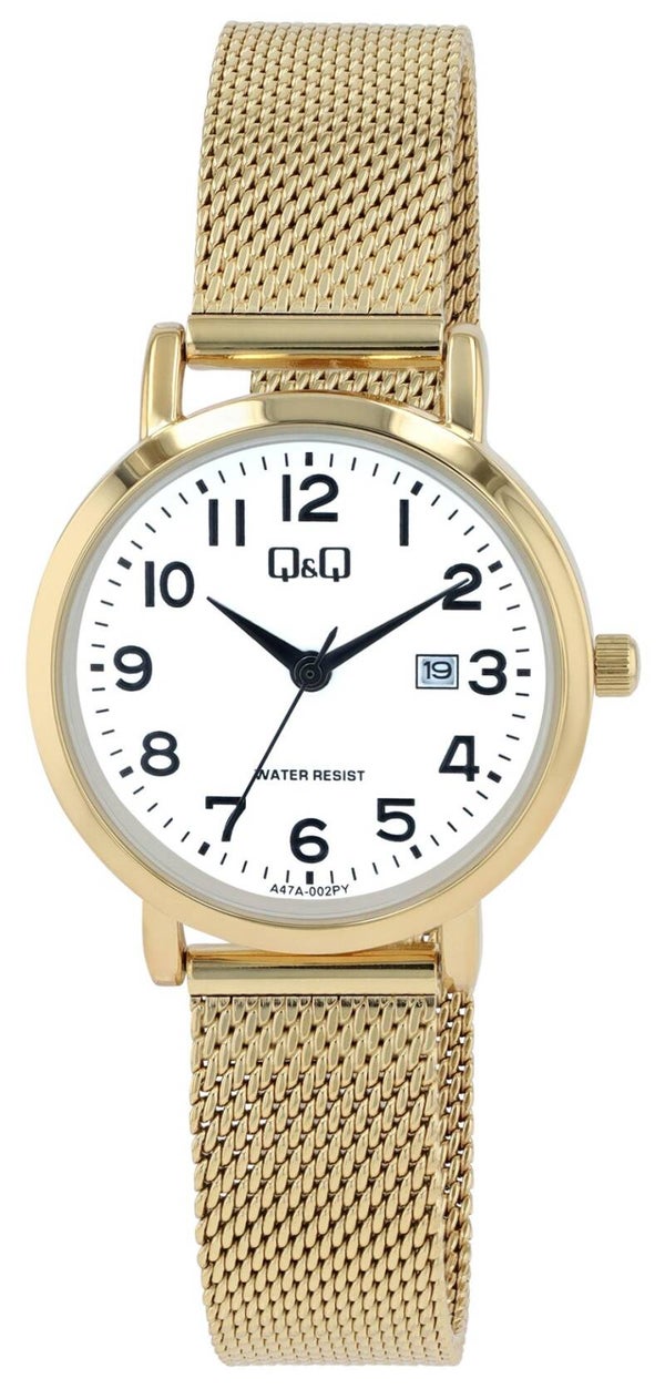 Q&Q Damenuhr mit Milanaiseband, Edelstahl, Ø 31 mm, goldfarben  A47A-002PY