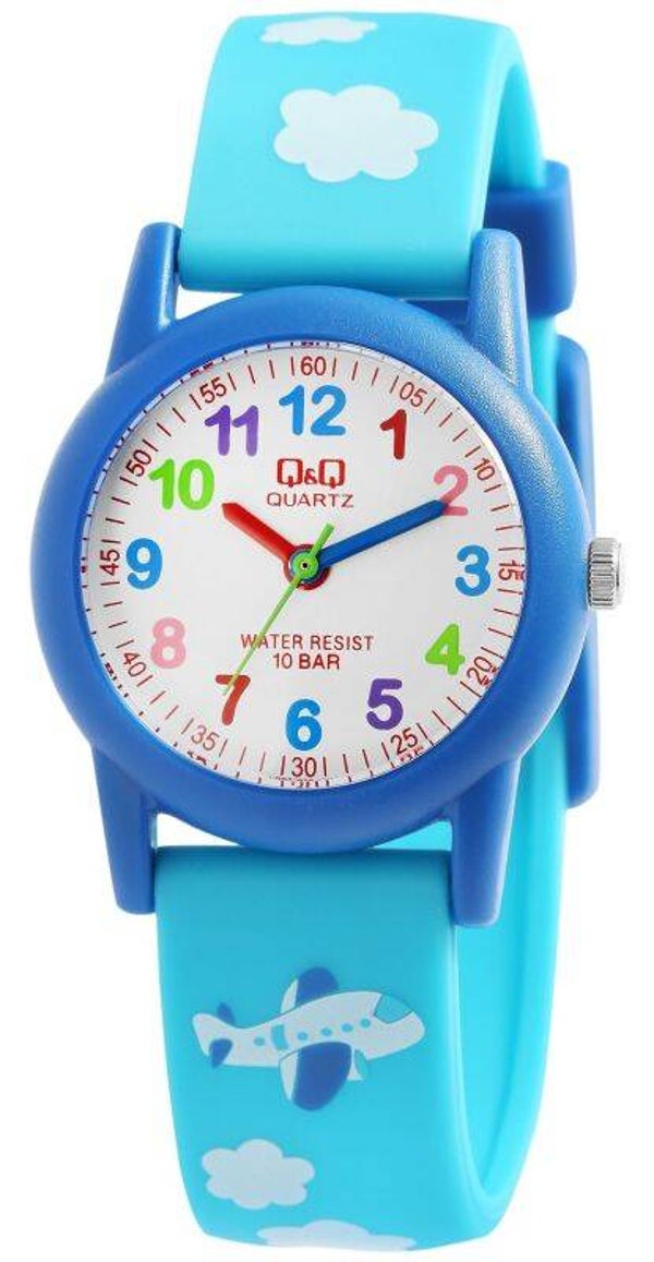 Q&Q Kinderuhr "Flugzeug", Band aus Resin, 10 ATM  VR99J005Y