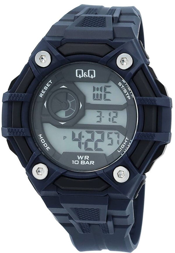 Q&Q Herren Digitaluhr, Silikonarmband, multifunktion, blau/schwarz  G18A-004VY