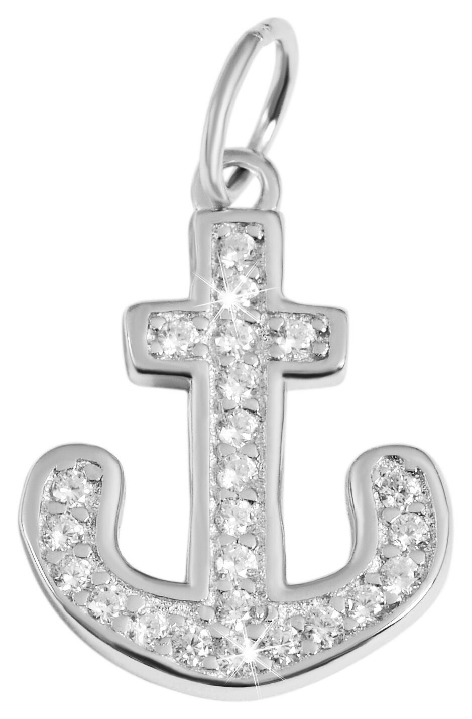 925/- Echt Silber Anhänger ohne Kette "Darica", Anker mit Zirkoniabesatz, 925/rhodiniert