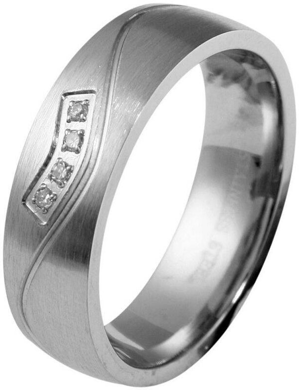 Akzent Damen-Partnerring, Edelstahl, Similibesatz, silberfarben, Gr. 56