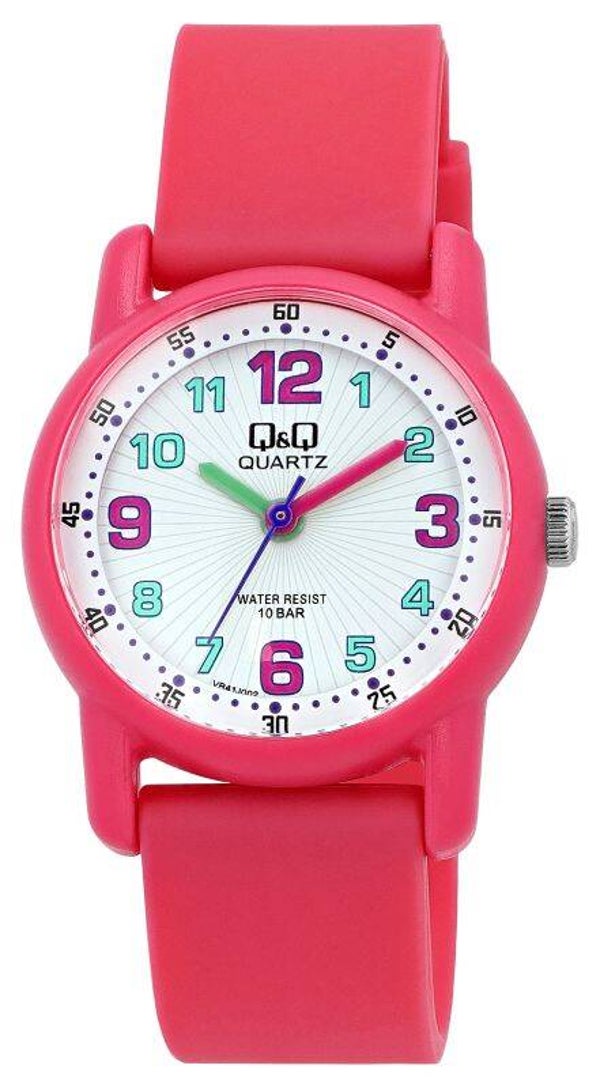 Q&Q Kinderuhr "Lernuhr pink", Band aus Resin, 10 ATM VR41J002Y