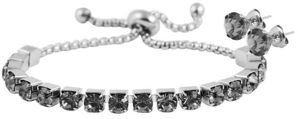 Edelstahlschmuckset bestehend aus Armband und Ohrringen, silberfarbig, grau