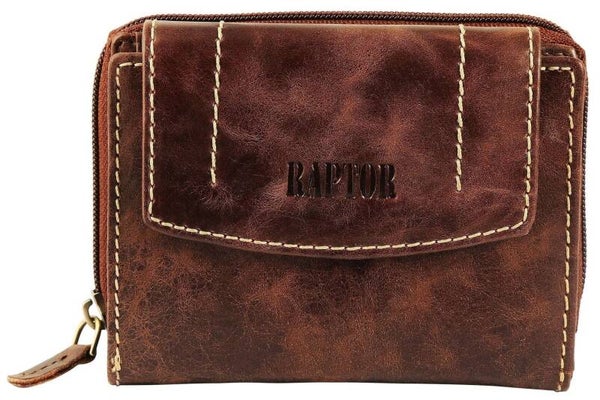 Damen Geldbörse aus Echtleder in braun. Format 14 x 10 cm.