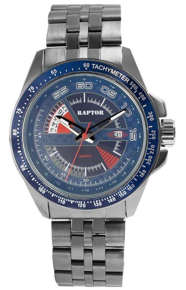 Raptor Herrenuhr "Elarian" mit Edelstahlarmband, Datumsanzeige, 5 ATM, schwarz/blau