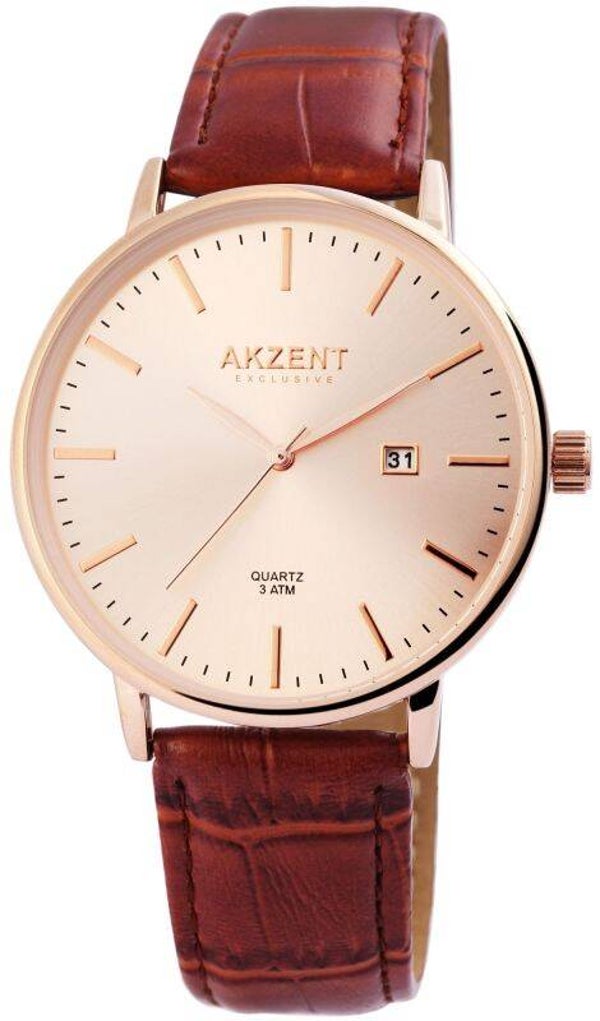 Akzent Exclusive Herrenarmbanduhr 2900119-004  mit Lederimitationsarmband