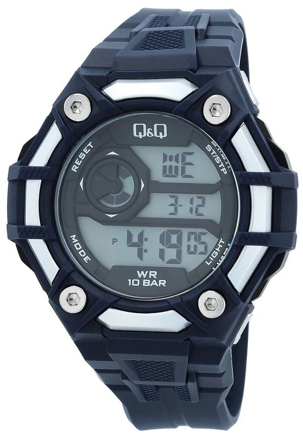 Q&Q Herren Digitaluhr, Silikonarmband, multifunktion, blau/silberfarben : G18A-006VY