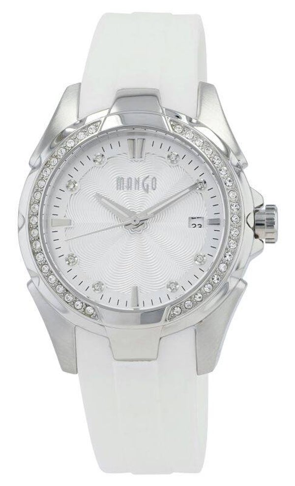 Mango Damenuhr Ø 36 mm, Silikonband, weiß/ silberfarben (silberfarben)