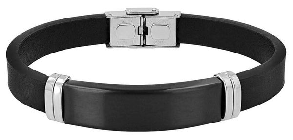 "Tajeu", Echtlederarmband, Edelstahlgravurplatte, schwarz, 21 cm  5040410-0205