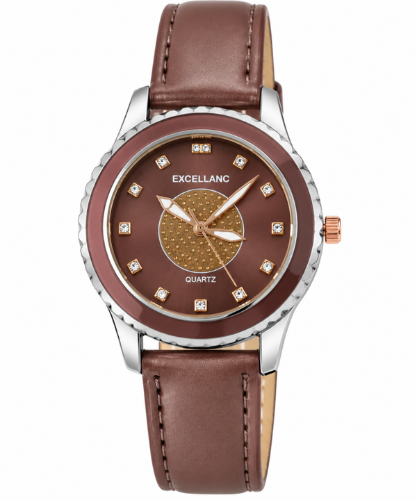 Excellanc Damen Uhr – Braun & Silber mit Steinbesatz | Gerds-Uhrenshop.de