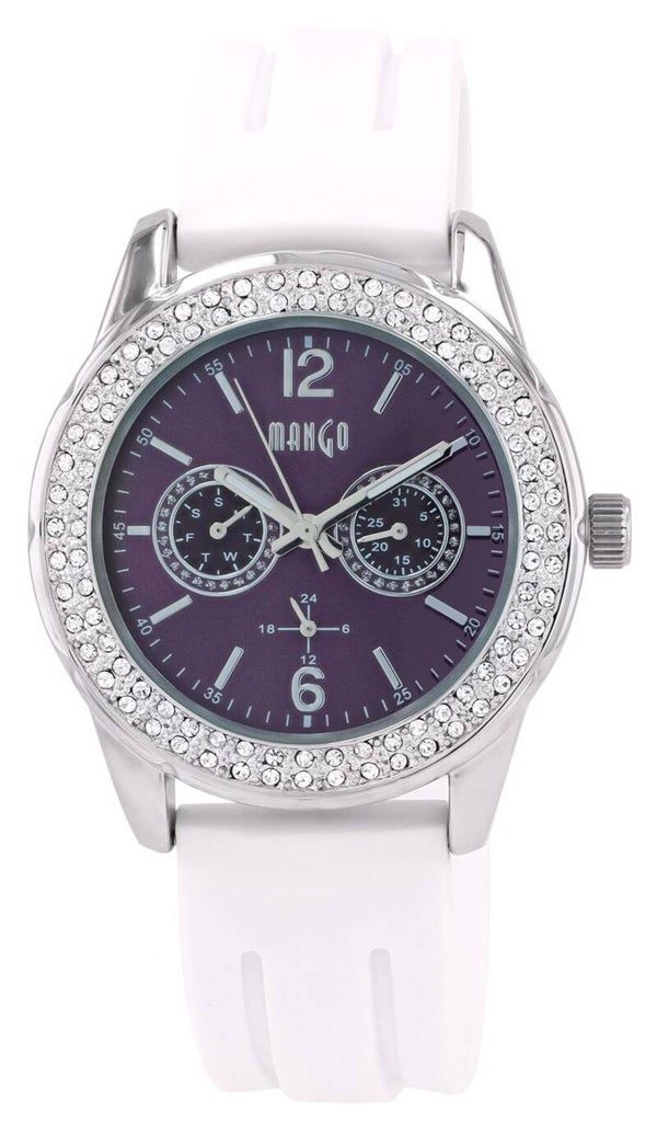 Mango Damen Multifunktionsuhr Ø 40 mm, Silikonband, weiß/ silberfarben (lila)