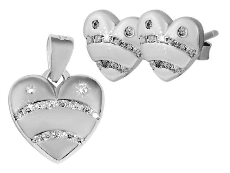 925/- Echt Silber Schmuck-Set "Evica", Anhänger, Ohrstecker Herz mit klaren Zirkonia Steinen, 925/rhodiniert