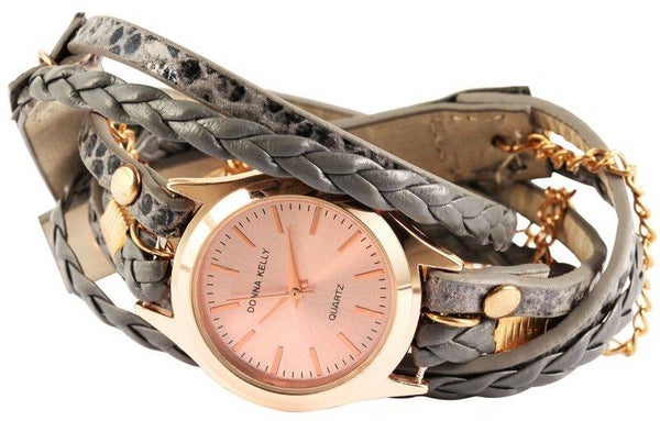 Donna Kelly Damenuhr mit Lederimitation-Wickelarmband