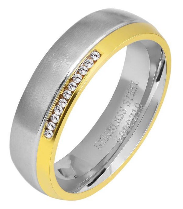 Akzent Damen-Partnerring aus Edelstahl mit Similisteinen, bicolor, Gr. 60