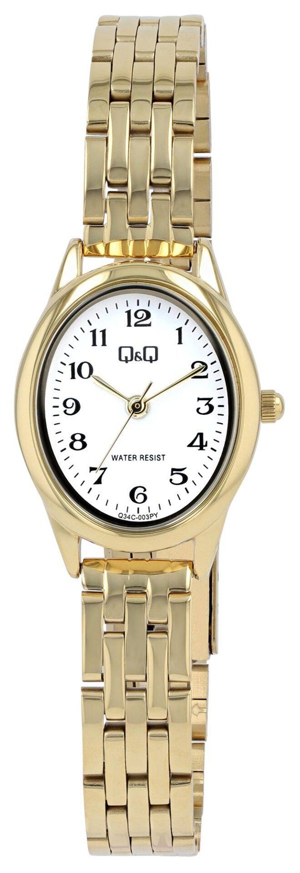 Q&Q Damenuhr mit Edelstahlband, oval, goldfarben/ weiß Q34C-003PY