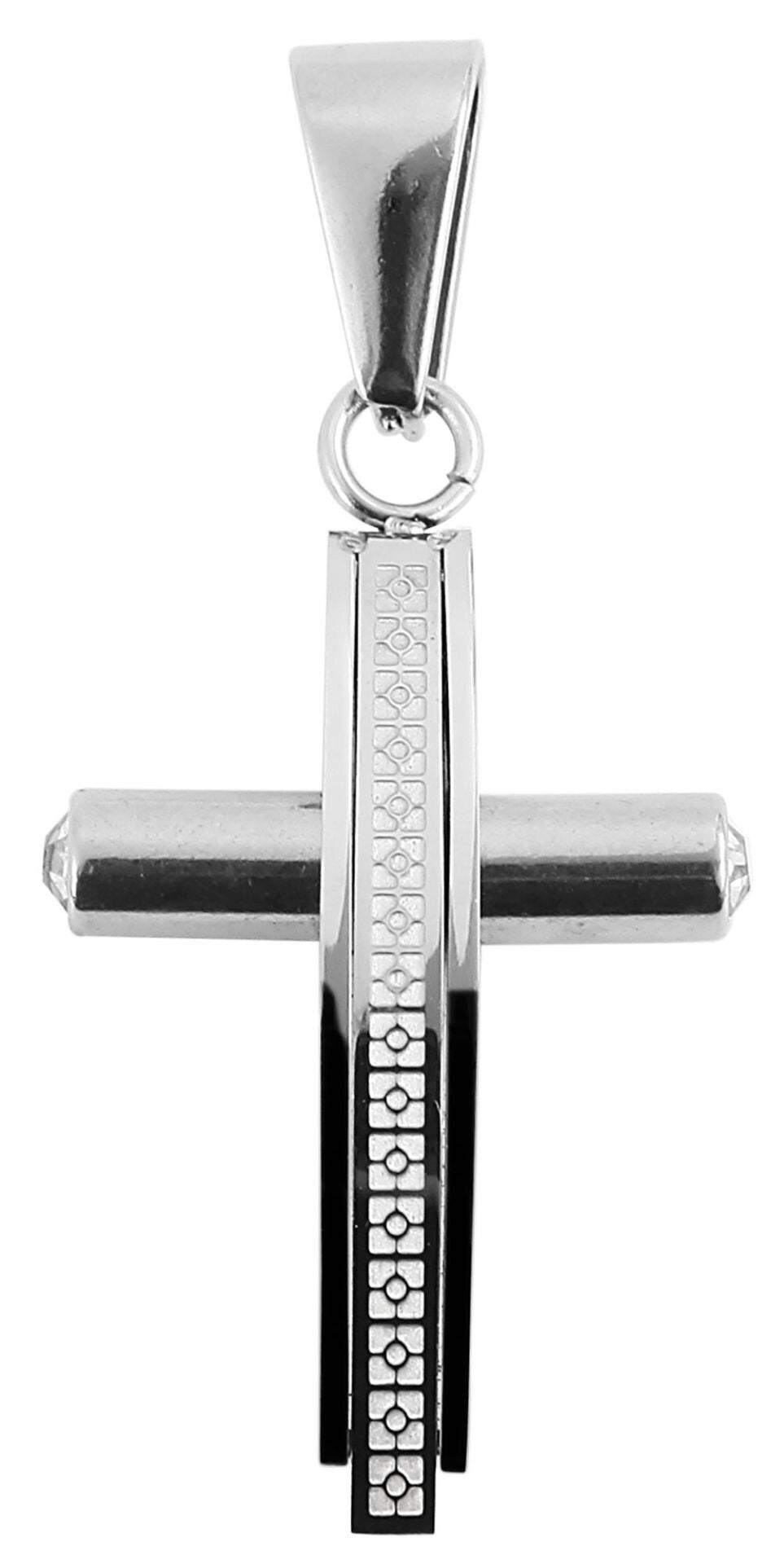 Akzent Anhänger aus Edelstahl, Kreuz, Similibesatz, silberfarben