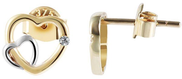 375/- Gold "Jasimin" Ohrstecker, Herz mit Zirkoniabesatz, 9Karat, bicolor (Weißgold/ Gelbgold)  5500030-001