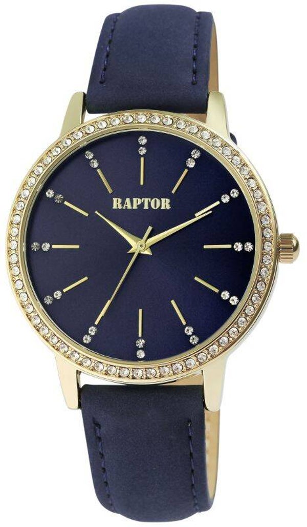 Raptor Damenarmbanduhr "Brilliance" mit Echtlederband,blau/goldfarben
