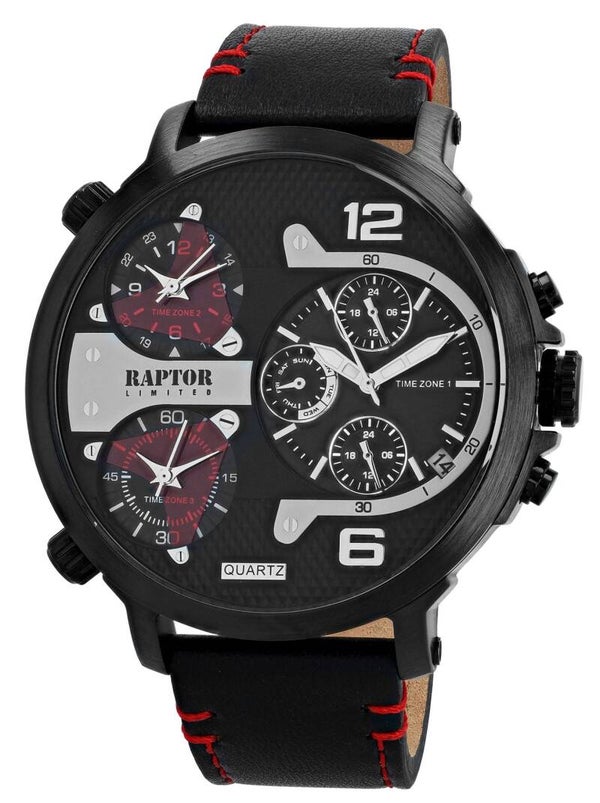 RAPTOR LIMITED Multifunktions-Herrenuhr "Maxx" Echtlederband, Ø 52 mm, braun/roségoldfarben