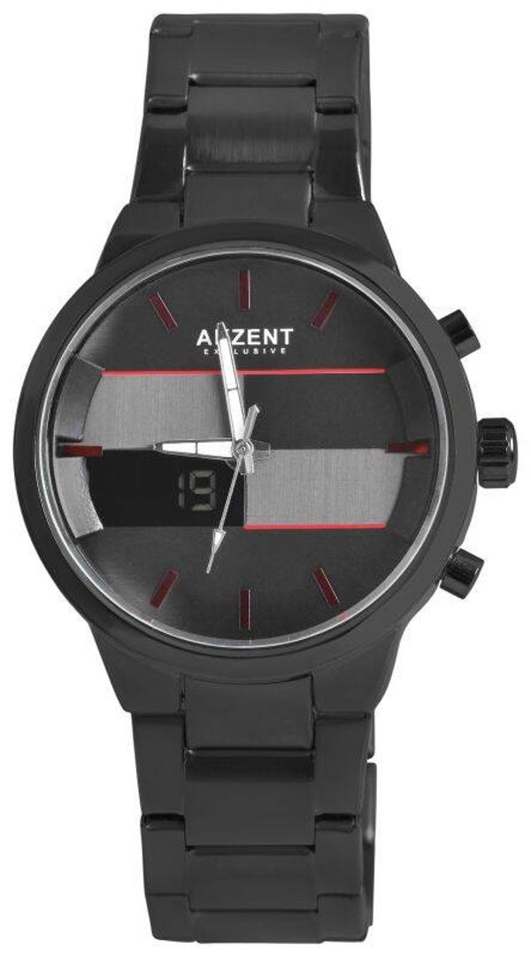 Akzent Exclusive Herrenuhr 2800075-002 mit Edelstahlband, analog und digital, schwarz