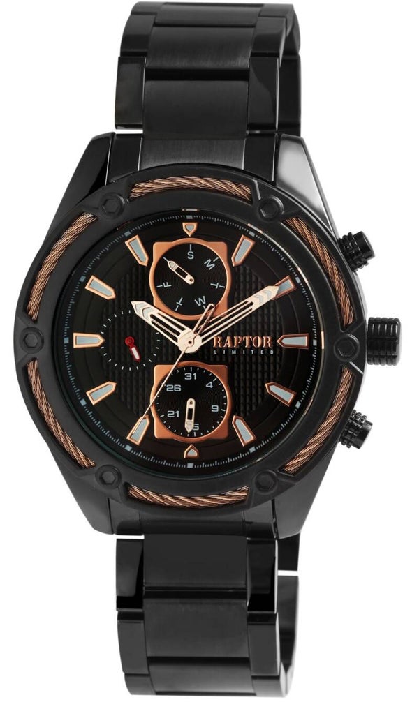 Raptor Limited Herrenuhr "Maher" mit Edelstahlarmband und Multifunktionsanzeige, schwarz/kupferfarben