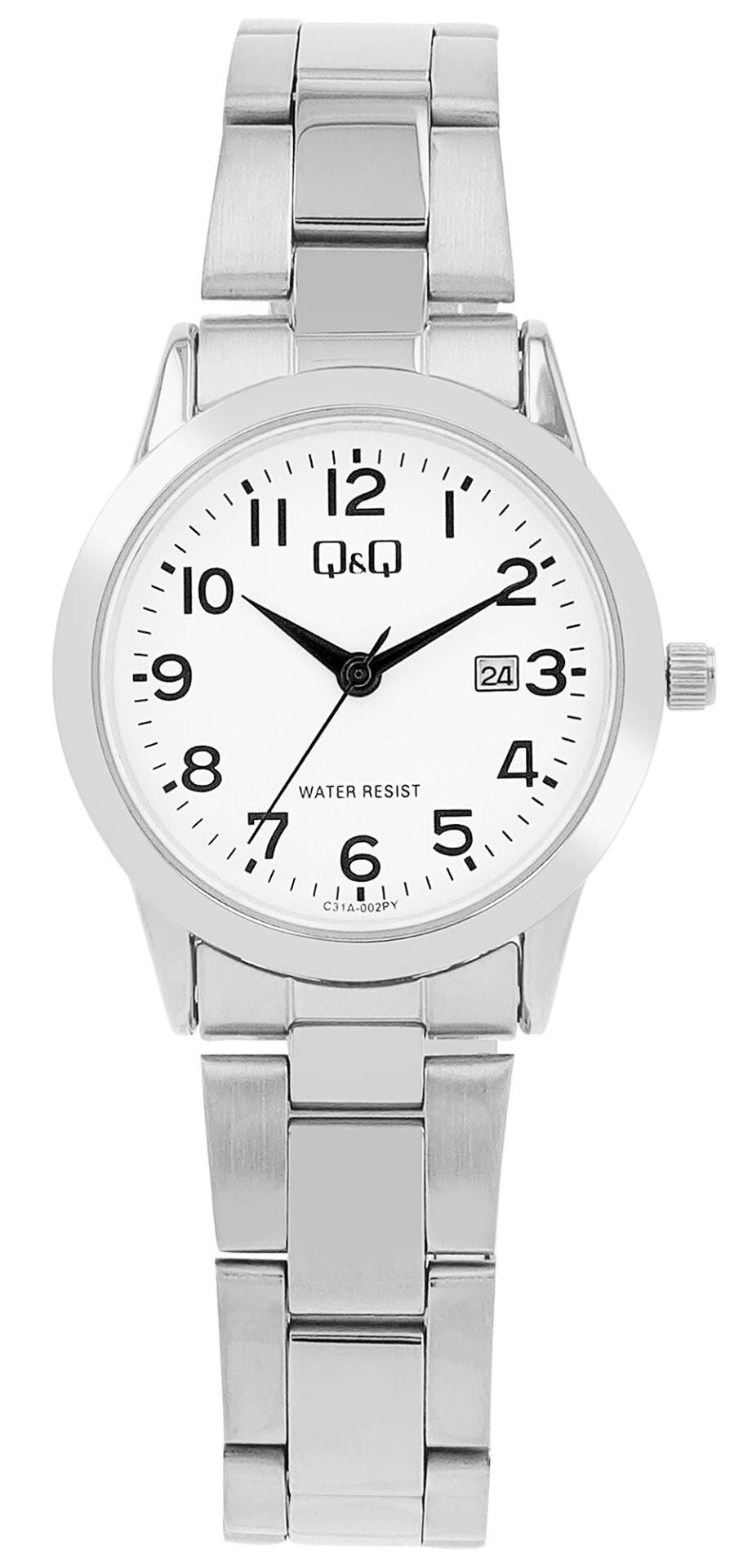 Q&Q Damenuhr mit Edelstahlarmband, 3 ATM, Datumsanzeige, silberfarben  C31A-001PY