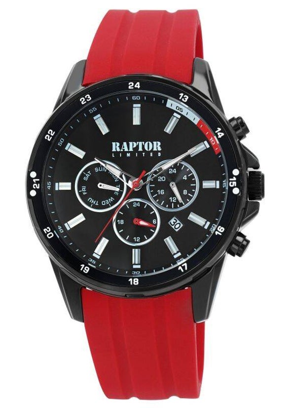 Raptor Limited Herren Multifunktionsuhr mit Silikonarmband, rot